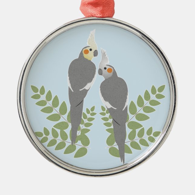 Cockatiel Couple Metal Tree Decoration (Front)