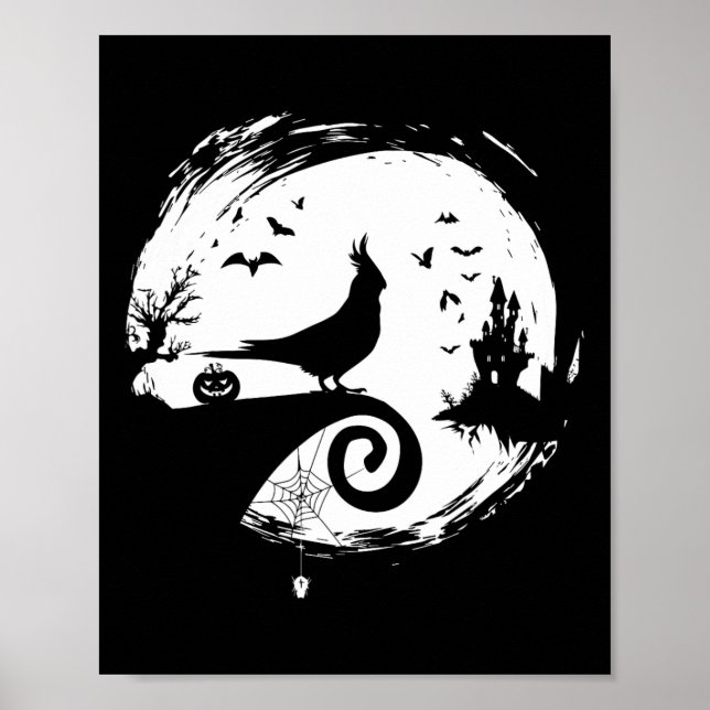 Cockatiel Halloween Costume Moon Silhouette Creepy Poster (Front)