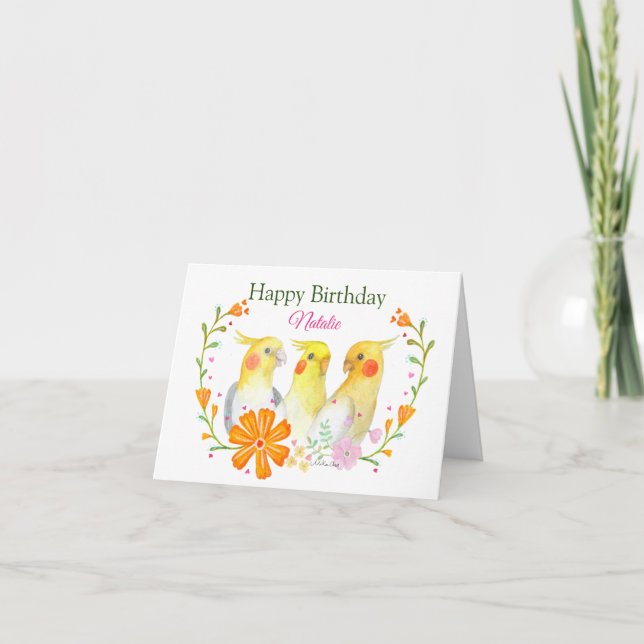 Cockatiel Lover Custom Name Happy Birthday Card (Front)