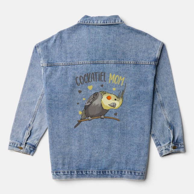Cockatiel Mum Funny Bird Women  Denim Jacket (Back)