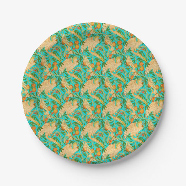 Cockatiel on Turquoise Paper Plate (Front)