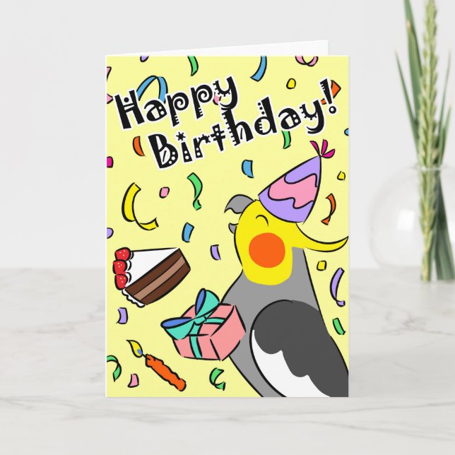 Cockatiel parrot bird happy birthday card (Front)