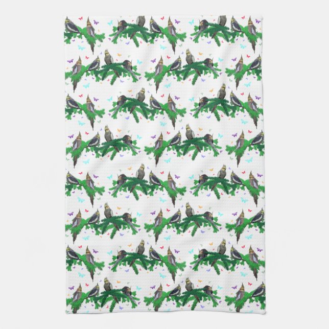 Cockatiel Party Kitchen Towel (choose colour) (Vertical)