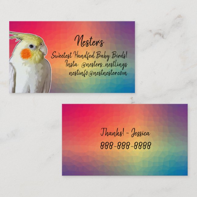 Cockatiel Pet Bird Parrot Breeder Aviary Colourful Business Card (Front/Back)