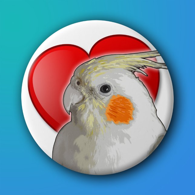 Cockatiel Sweetheart Pet Bird Love Valentine Heart 7.5 Cm Round Badge (Cute cockatiel pinback button with red heart for parrot owner, love my pet bird with orange cheeks! )