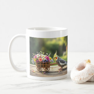 Cockatiel with Flower Cart Cute Pet Bird Lover Coffee Mug