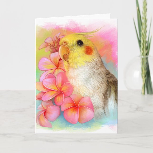 Cockatiel with frangipani card (Front)