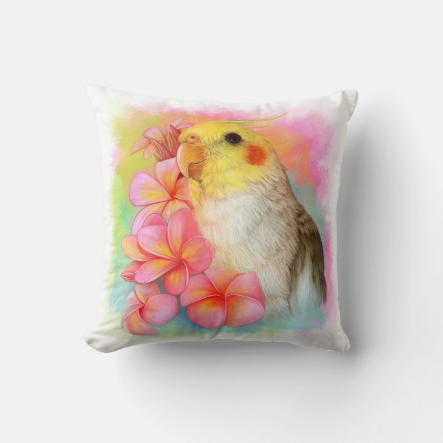 Cockatiel with frangipani cushion (Front)