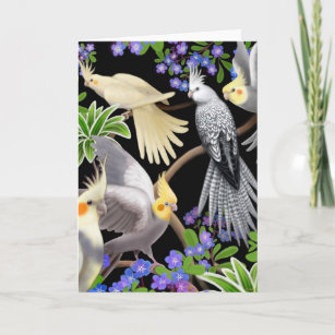 Cockatiels and Flowers Card