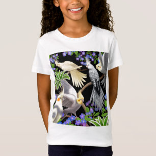 Cockatiels and Flowers Girls Baby Doll T-Shirt