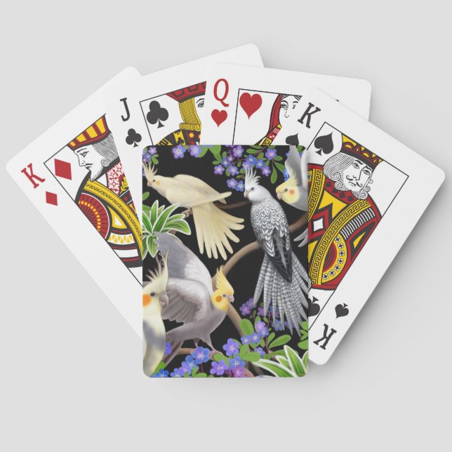 Cockatiels in Forget Me Not Flowers Playing Cards (Back)