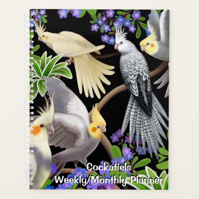 Cockatiels in Forget Me Nots Weekly Monthly Planne Planner (Front)