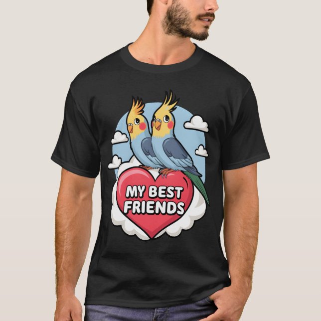 Cockatiels My Best Friends Heart Clouds Design gir T-Shirt (Front)