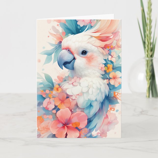 Cockatoo Among Vibrant Blossoms Card (Front)