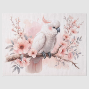 Cockatoo and Blush Pink Flowers Decoupage Tissue Paper