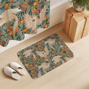 Cockatoo and Pomegranate in duck egg blue Bath Mat