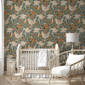 Cockatoo and Pomegranate in duck egg blue Wallpaper