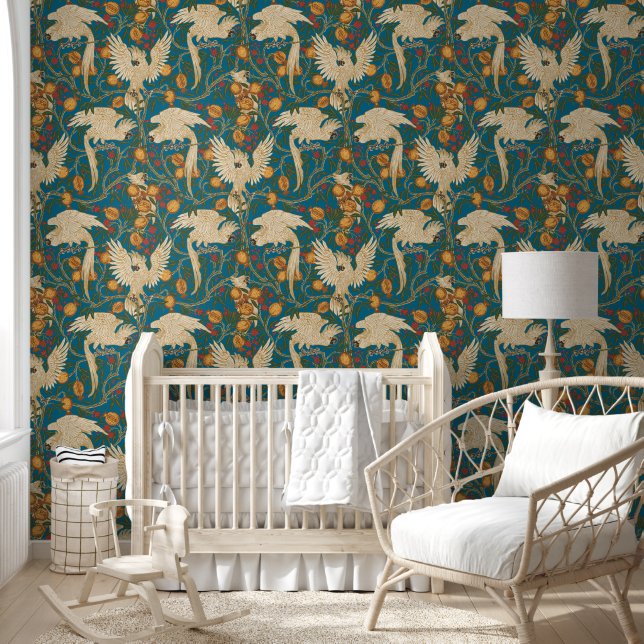 Cockatoo and Pomegranate in orient blue  Wallpaper (Kids)