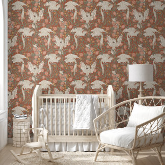 Cockatoo and Pomegranate in terracotta Wallpaper