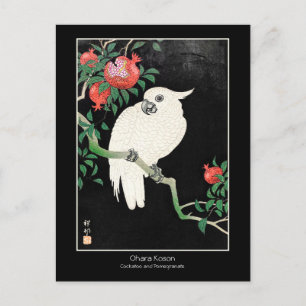 Cockatoo and Pomegranate -Ohara Koson + title Art  Postcard