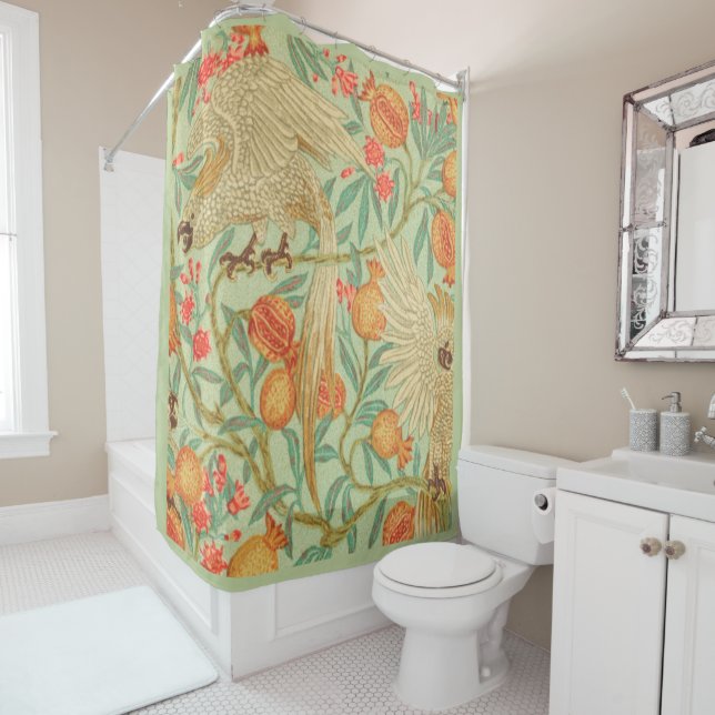 Cockatoo and Pomegranate Vintage Shower Curtain (In Situ)