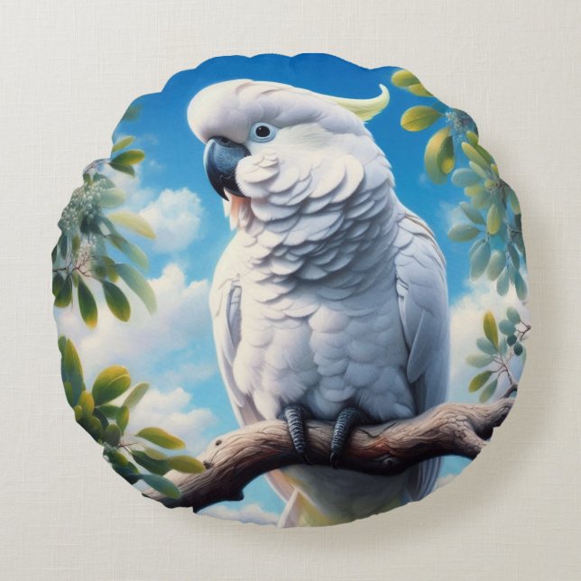 Cockatoo art  round cushion (Front)