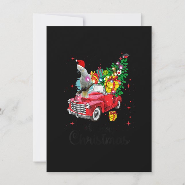 Cockatoo Bird Rides Red Truck Christmas Pajama Invitation (Front)