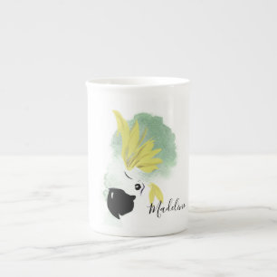 Cockatoo Bird Yellow and Green Watercolor Personal Bone China Mug