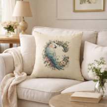 Cockatoo monogram C throw pillow vintage botanical