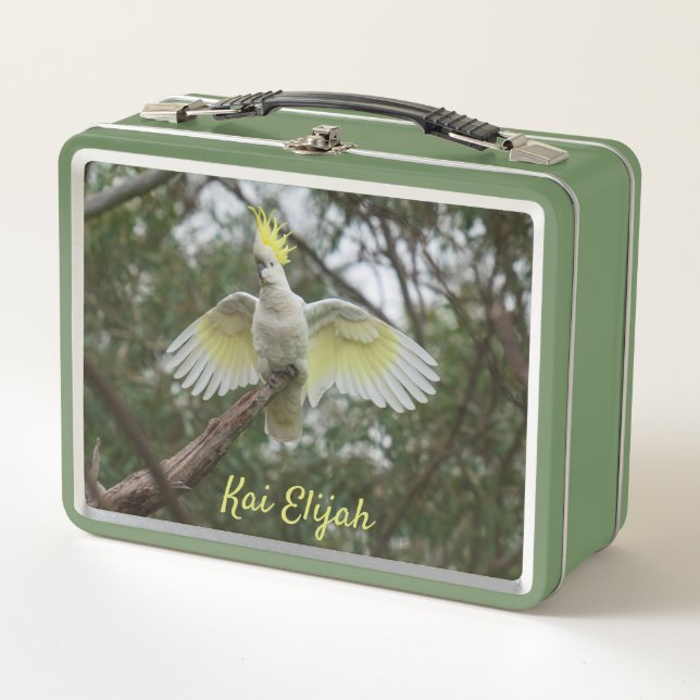 Cockatoo Parrot Bird Animal Green Metal Lunchbox (Front)