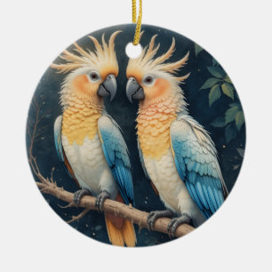 Cockatoo Parrot Couple Ceramic Tree Decoration