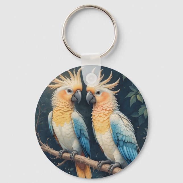 Cockatoo Parrot Couple Key Ring (Front)