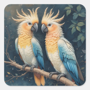 Cockatoo Parrot Couple Square Sticker