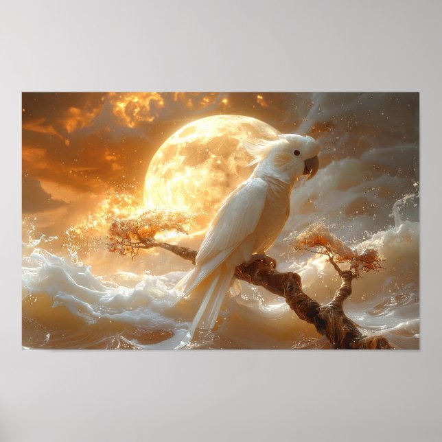 Cockatoo Parrot Fantasy Dreamscape Poster (Front)