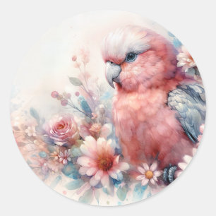 Cockatoo Pastel Floral Watercolor Classic Round Sticker