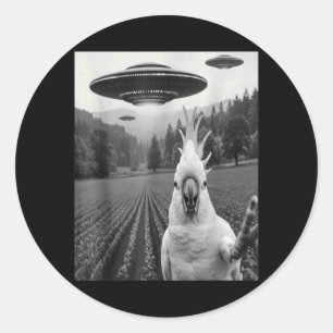 Cockatoo Selfie with Alien UFO Funny Cockatoo Bird Classic Round Sticker