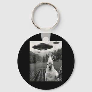 Cockatoo Selfie with Alien UFO Funny Cockatoo Bird Key Ring