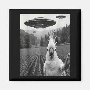 Cockatoo Selfie with Alien UFO Funny Cockatoo Bird Magnet