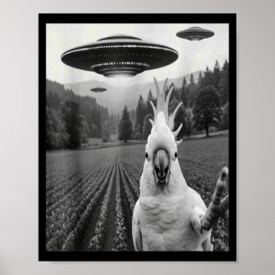Cockatoo Selfie with Alien UFO Funny Cockatoo Bird Poster