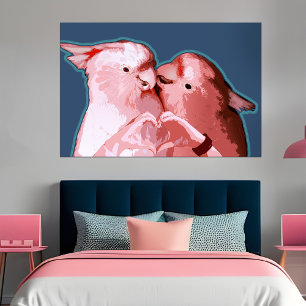 Cockatoo Sweethearts Pink & Blue Couple's Bedroom Poster