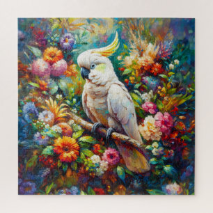 Cockatoo with Colourful Flowers Jigsaw Puzzle