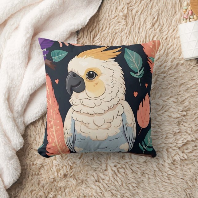Cockatoo with feather print cushion (Blanket)