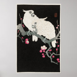 Cockatoos and Plum Blossom by Ohara Koson Poster