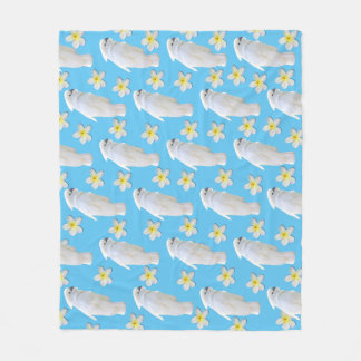 Cockatoos and Plumeria Blooms Fleece Blanket