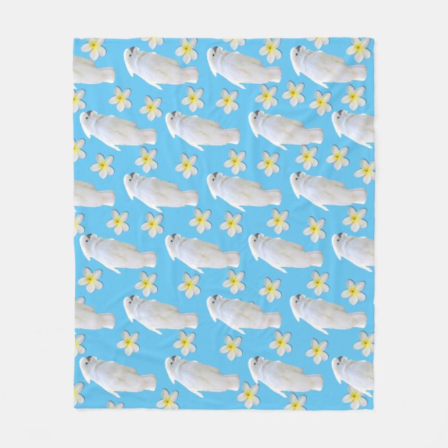 Cockatoos and Plumeria Blooms Fleece Blanket (Front)