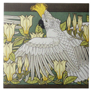 Cockatoos, Magnolia and White Mice Art Nouveau Tile