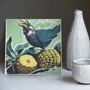 Cockatoo's Pineapple Pursuit: Mid-Century Inspired Tile