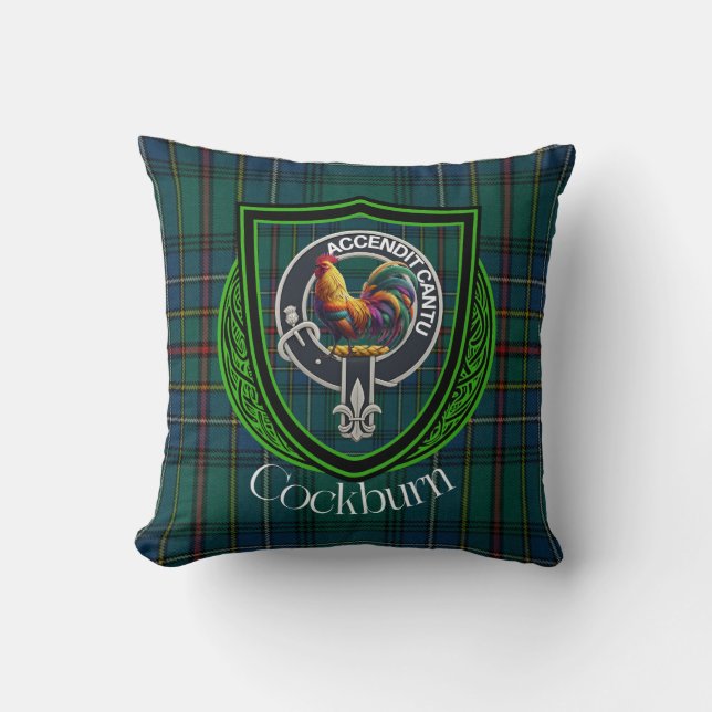Cockburn Scottish Clan Tartan & Crest Cushion (Front)