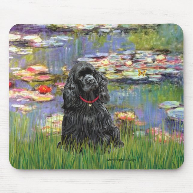 Cocker (black) - Lilies 2 Mouse Mat (Front)