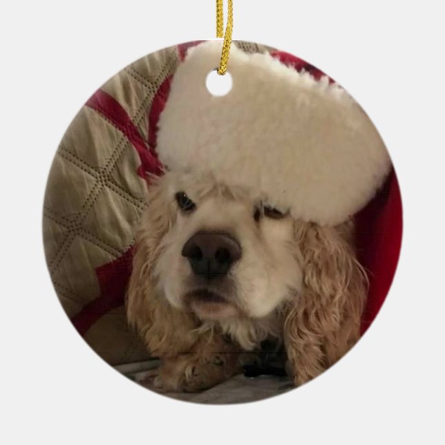 "COCKER LOVE AT CHRISTMAS" CERAMIC ORNAMENT (Front)